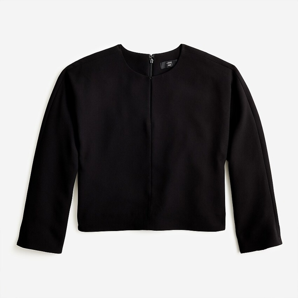 J.Crew Black Cropped Long-Sleeve Top in 365 Crepe